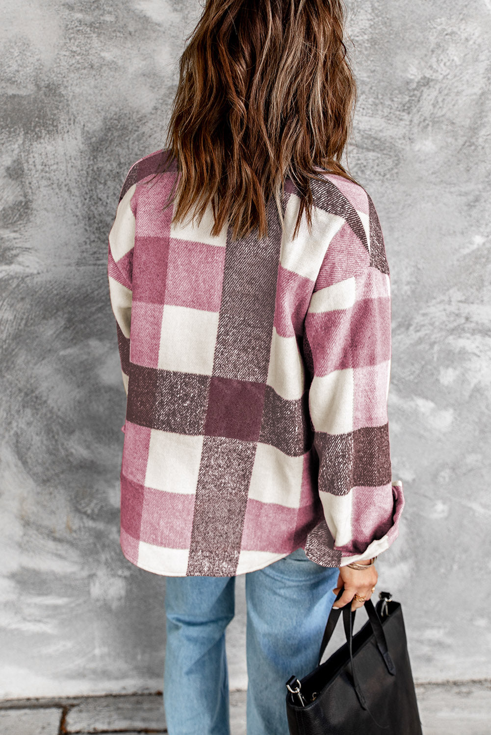 Plaid Color Block Pockets Buttoned Shacket