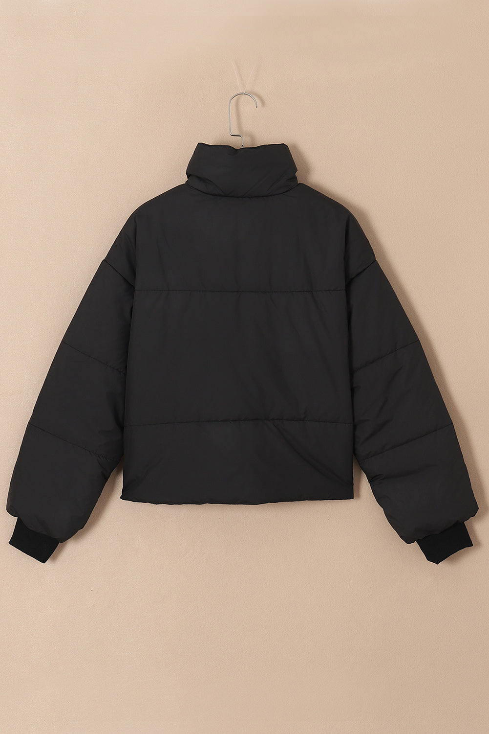 Solid Zip Up Pocketed Puffer Coat