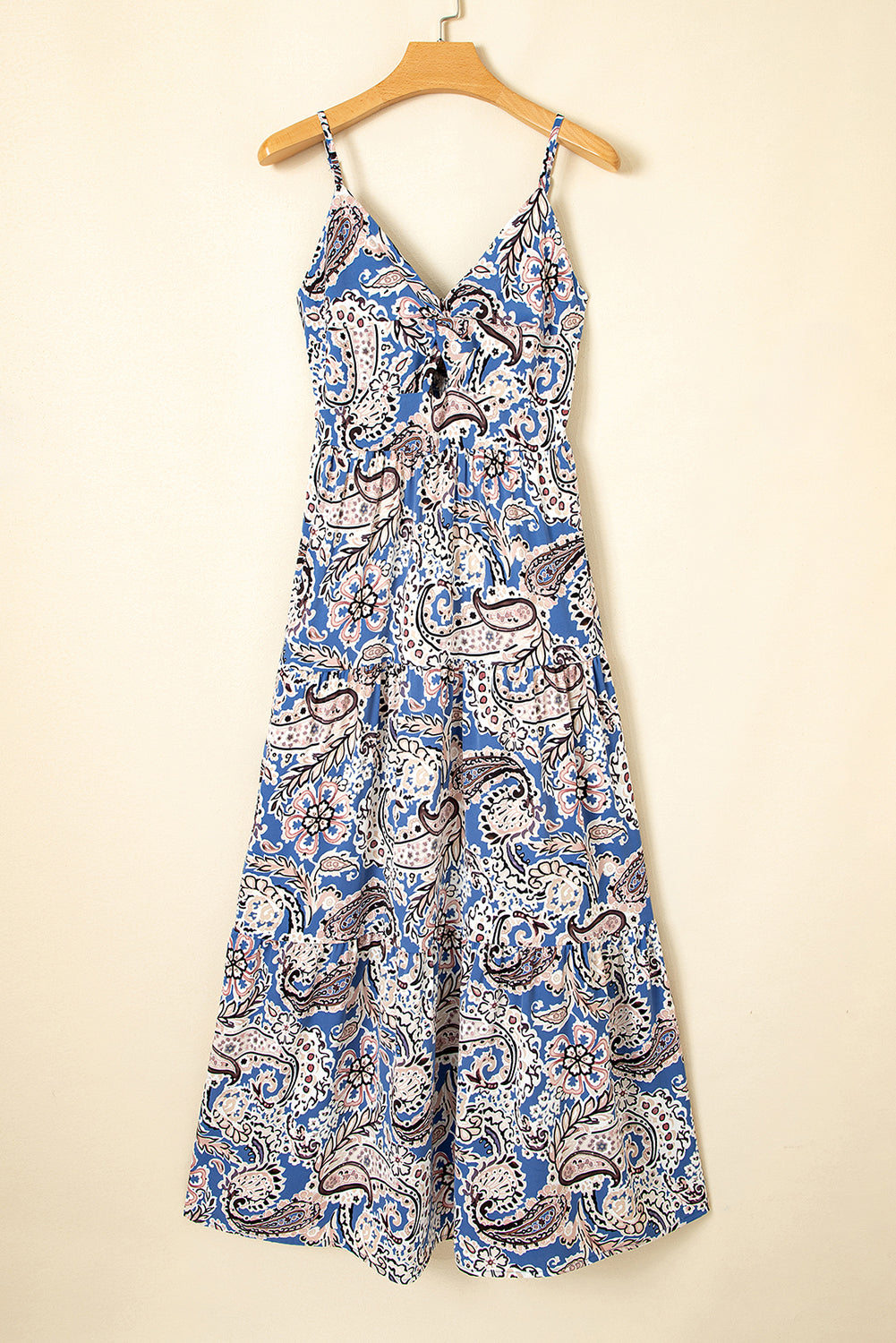 Blue Paisley Print Twist Boho Maxi Dress