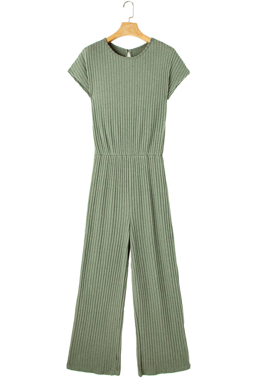 Solid Color Ribbed Short Sleeve Wide Leg Jumpsuit