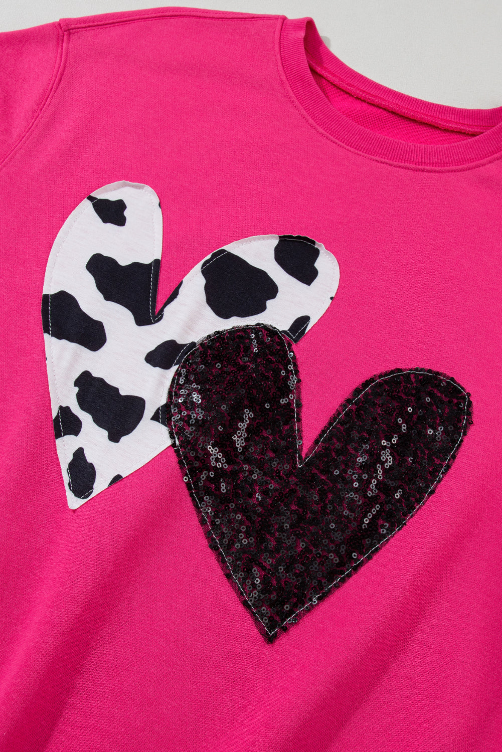 Strawberry Pink Sequins Heart Patch Graphic Sweatshirt