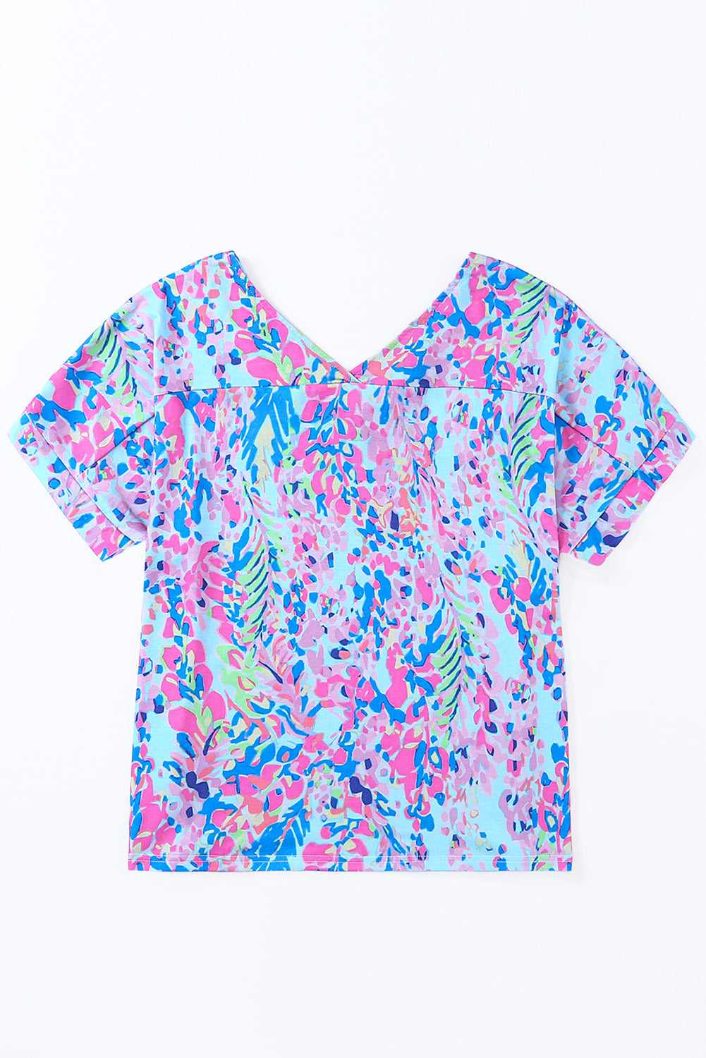 Boho Abstract Floral Print V Neck T Shirt