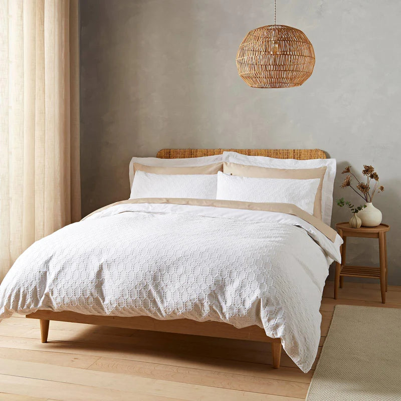 Waffle Cotton Circle White Duvet Cover Set by Bianca