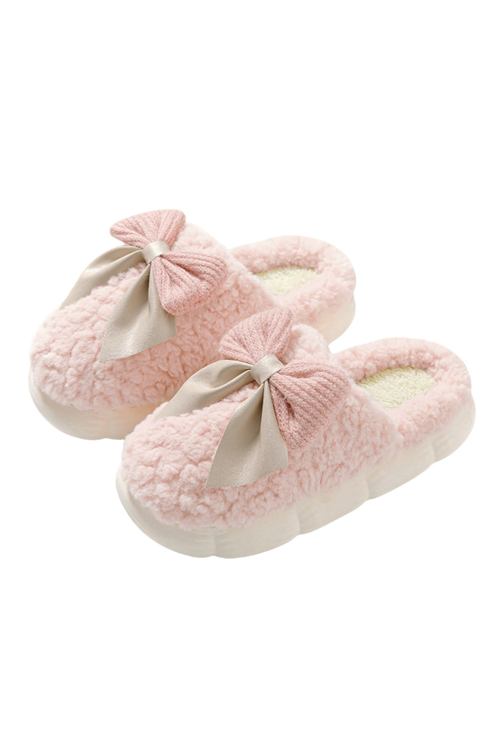 Bowknot Applique Plush Winter Slippers