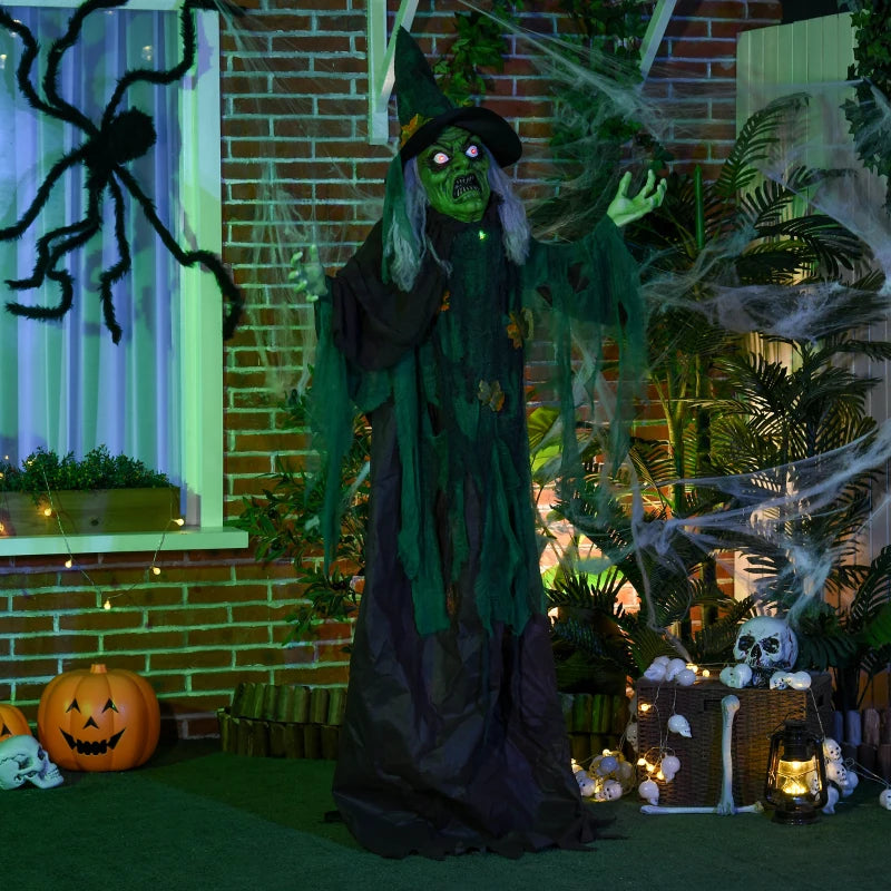 6ft Halloween Witch Decoration, Outdoor Activated Prop with Light Up Eyes Magical Heart, Sound Activated