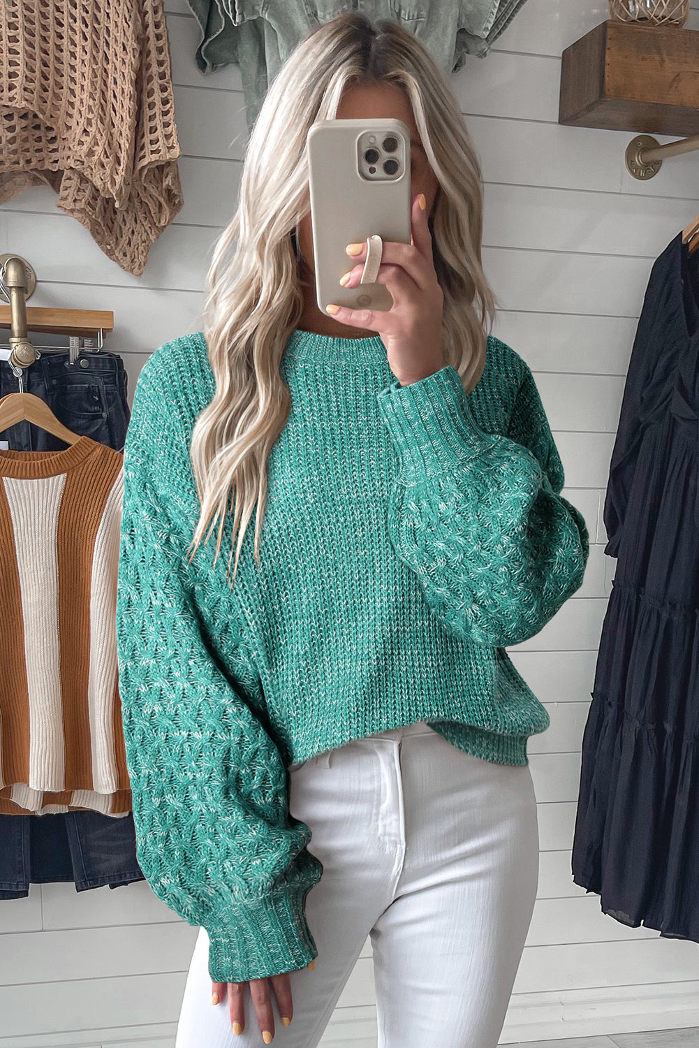 Chunky Knit Sleeve Drop Shoulder Sweater