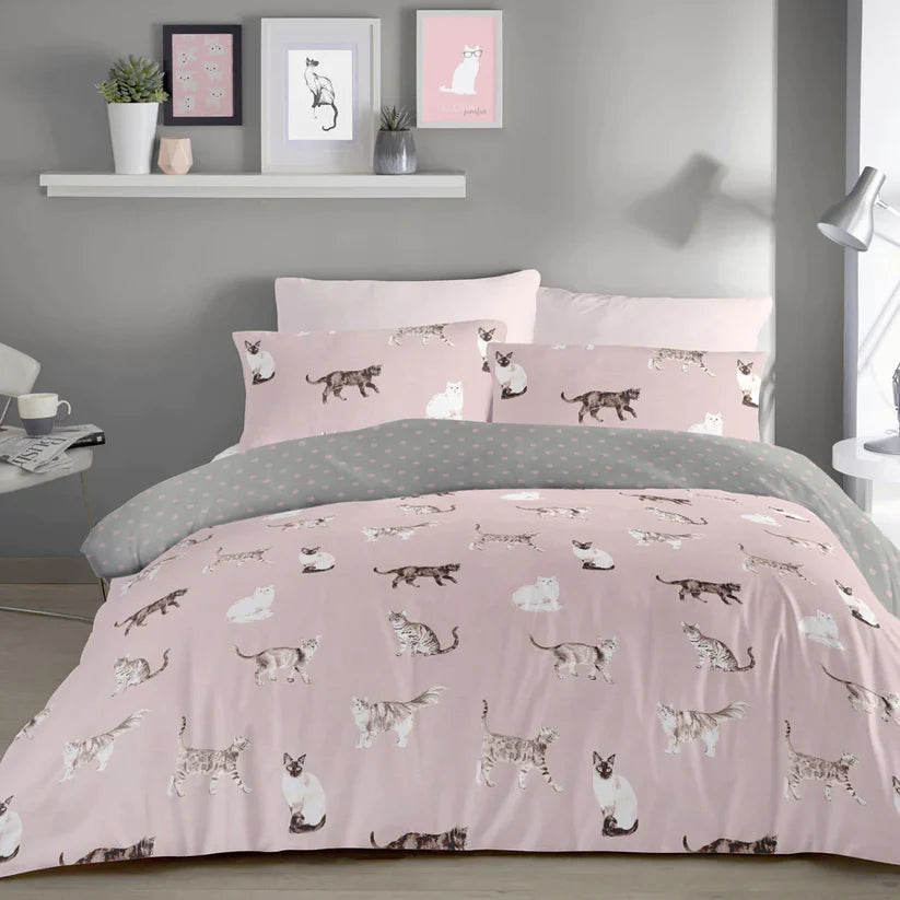 Cats Blush - Easy Care Duvet Cover Set - By Fusion