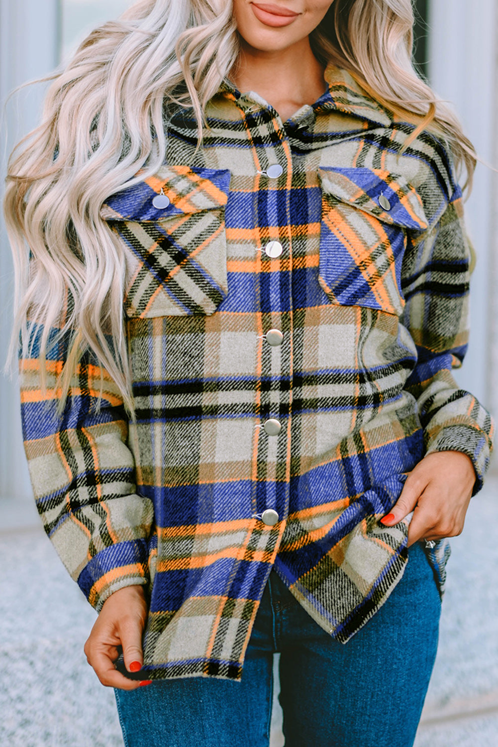 Multicolour Plaid Casual Button Up Flannel Shacket