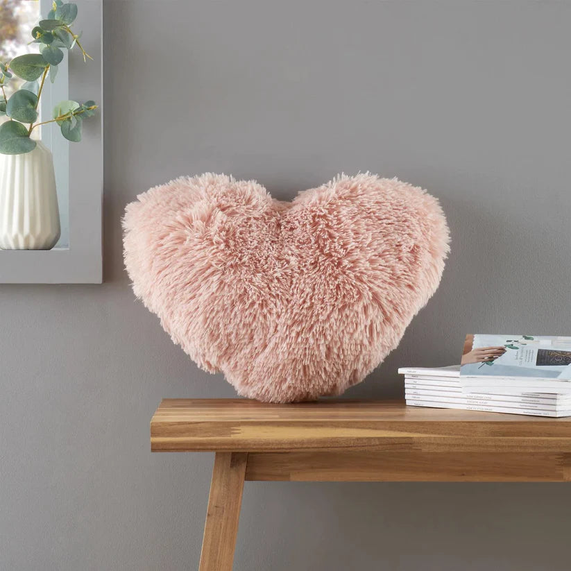 Blush Cuddly Heart Deep Pile Shaped Cushion - Catherine Lansfield