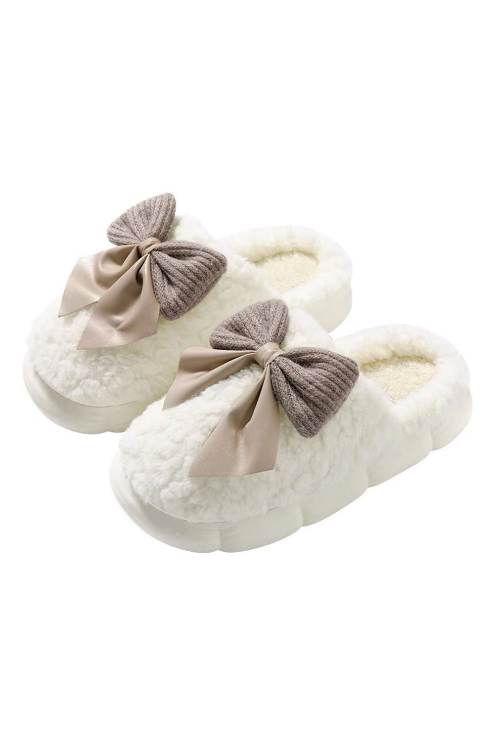 Bowknot Applique Plush Winter Slippers