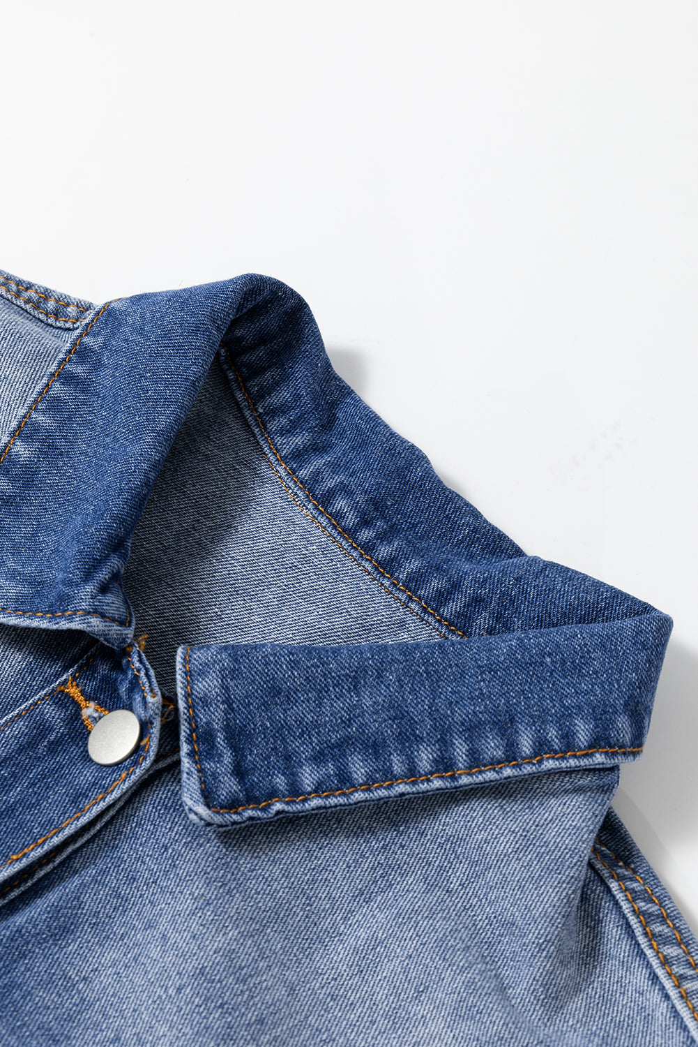 Peacock Blue Raw Edge Bell Short Sleeve Denim Jacket