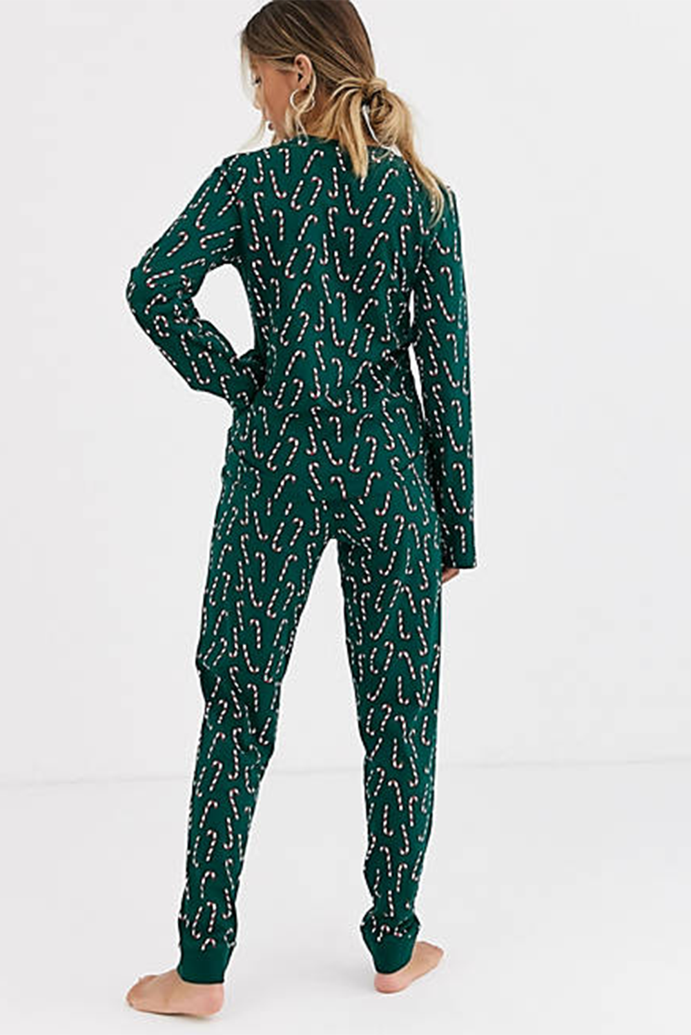 Green Christmas Candy Cane Printed Top and Pants Loungewear Set