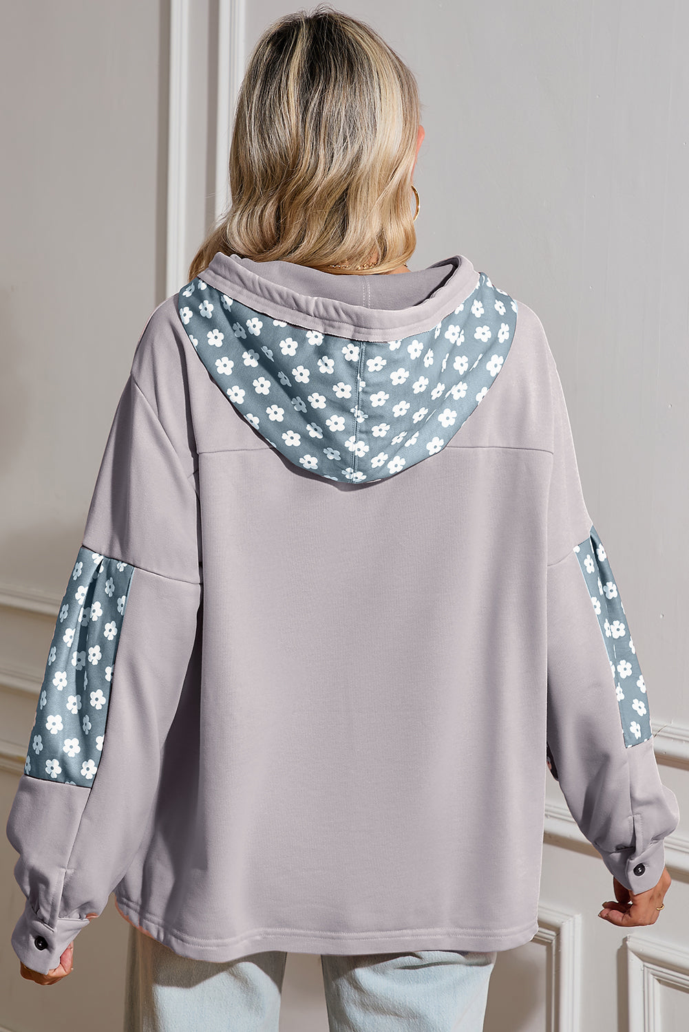 Floral Patchwork Star Pattern Drawstring Hoodie