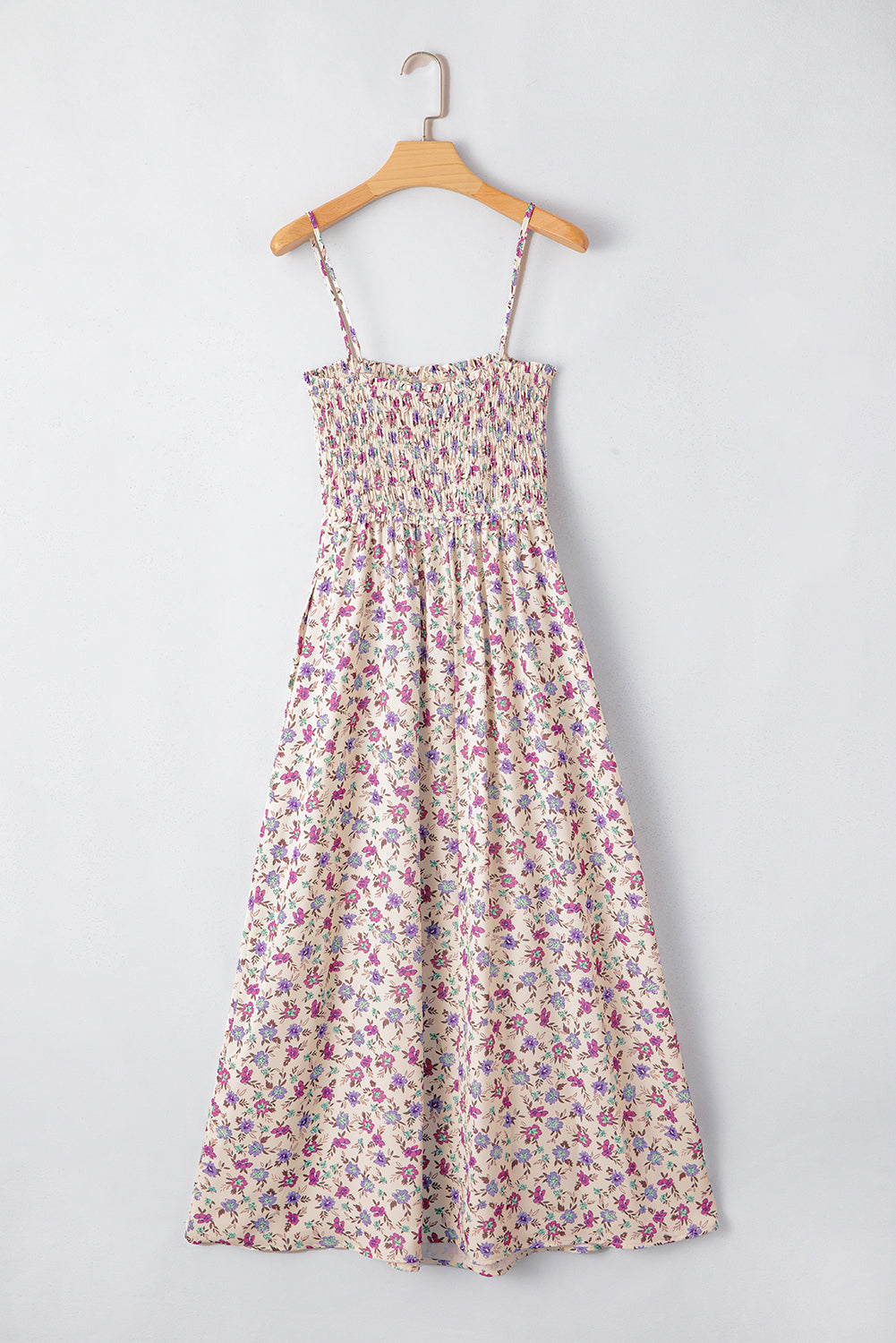 Multicolour Boho Floral Print Spaghetti Strap Flare Midi Dress