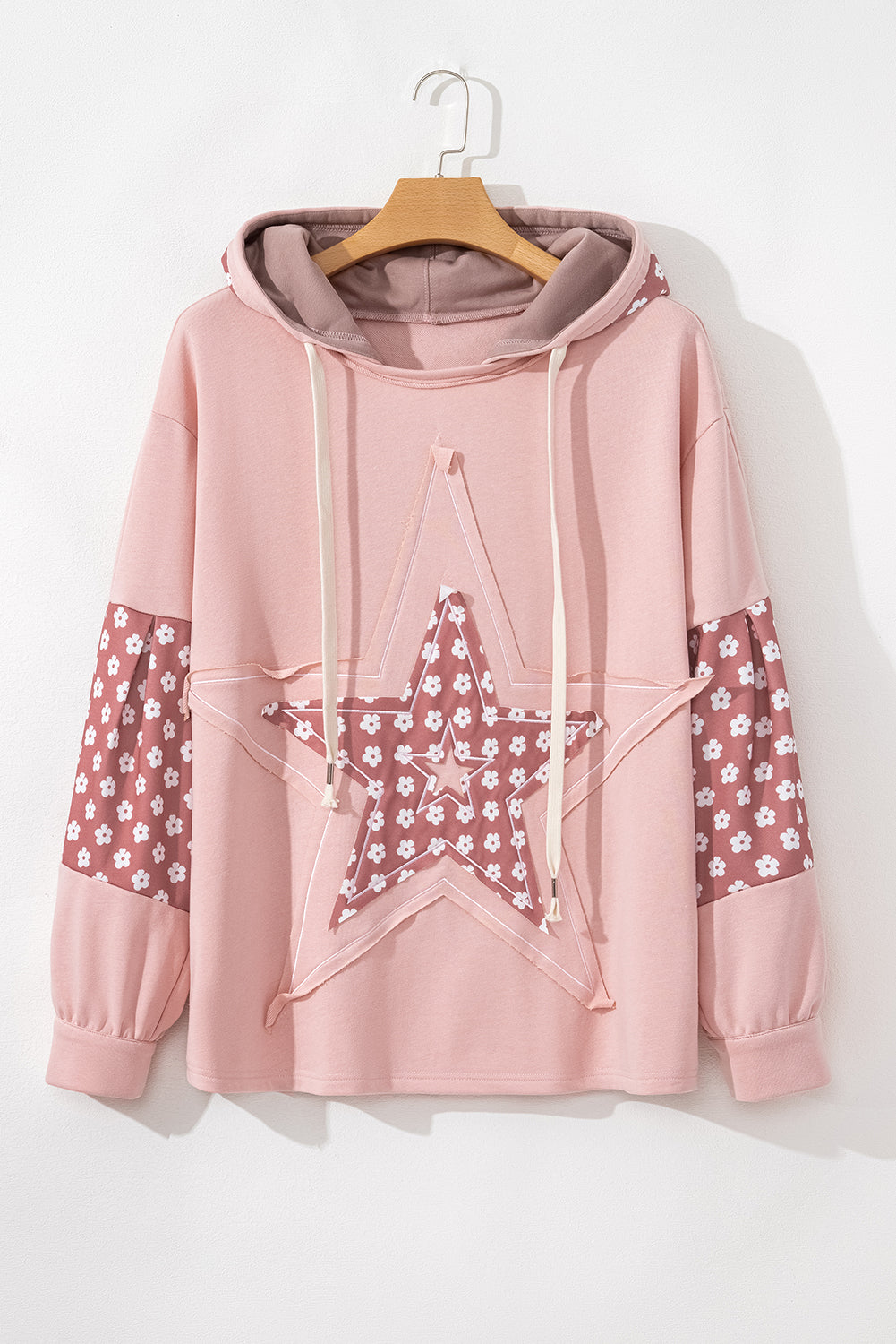 Delicacy Star Patched Floral Sleeve Plus Size Hoodie