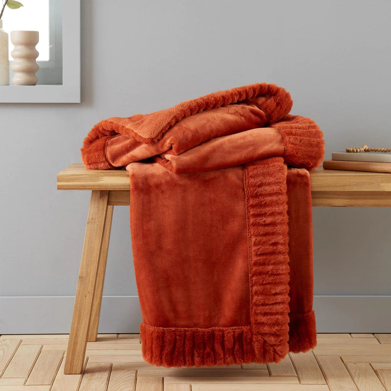 Velvet and Faux Fur Throw Burnt Orange