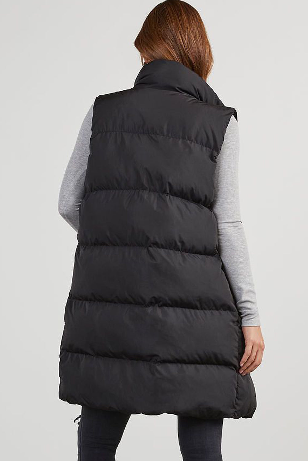 Quilted Pocketed Long Puffer Vest Coat