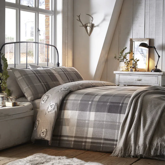 Colville Check Grey 100% Brushed Cotton Checked Duvet Set by D&D Lodge