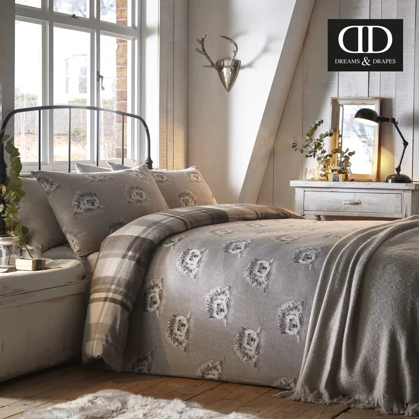 Colville Check Grey 100% Brushed Cotton Checked Duvet Set by D&D Lodge