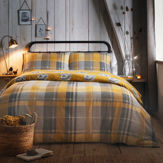 Connolly Check - 100% Brushed Cotton Checked Duvet Set in Ochre- by D&D Lodge