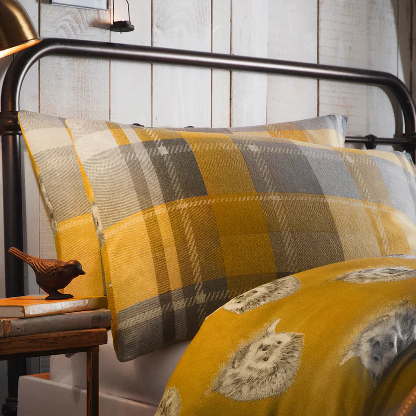 Connolly Check - 100% Brushed Cotton Checked Duvet Set in Ochre- by D&D Lodge