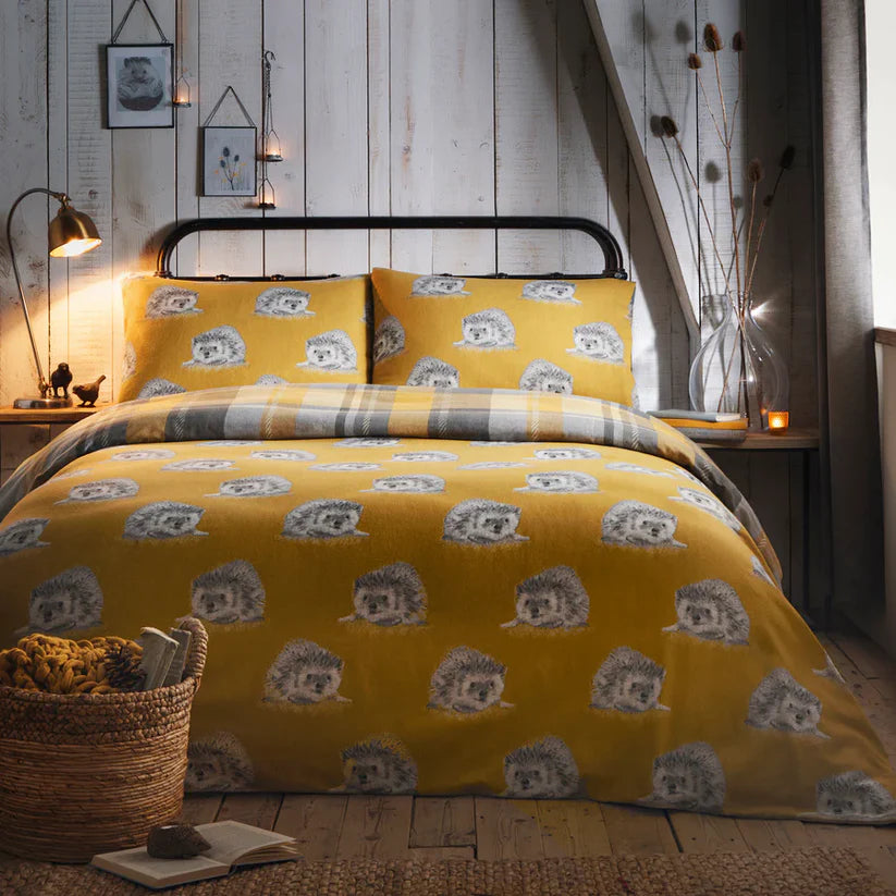 Connolly Check - 100% Brushed Cotton Checked Duvet Set in Ochre- by D&D Lodge