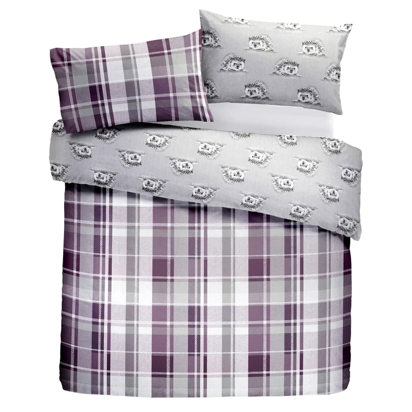 Colville Check Plum 100% Brushed Cotton Checked Duvet Set by D&D Lodge