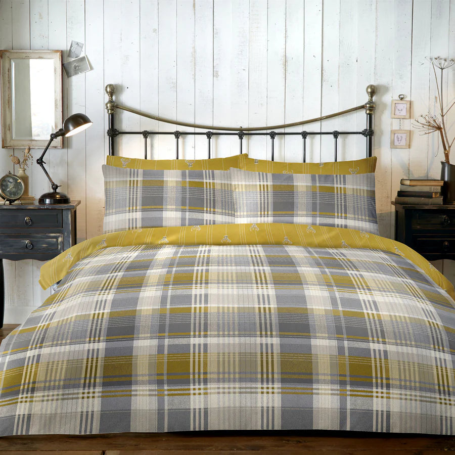 Connolly Check - 100% Brushed Cotton Checked Duvet Set in Ochre - by D&D Lodge