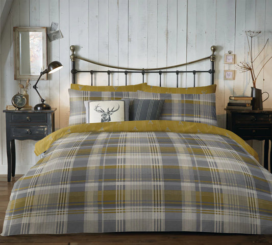 Connolly Check - 100% Brushed Cotton Checked Duvet Set in Ochre - by D&D Lodge