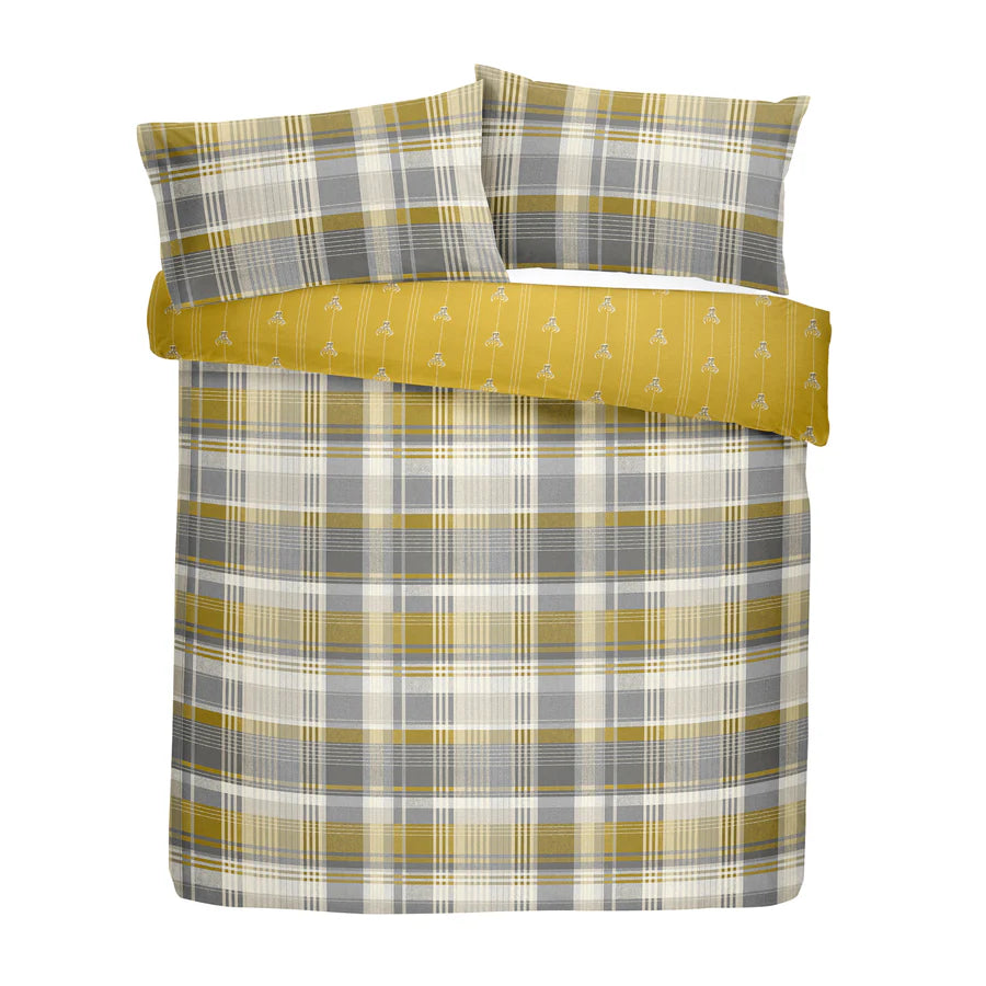 Connolly Check - 100% Brushed Cotton Checked Duvet Set in Ochre - by D&D Lodge