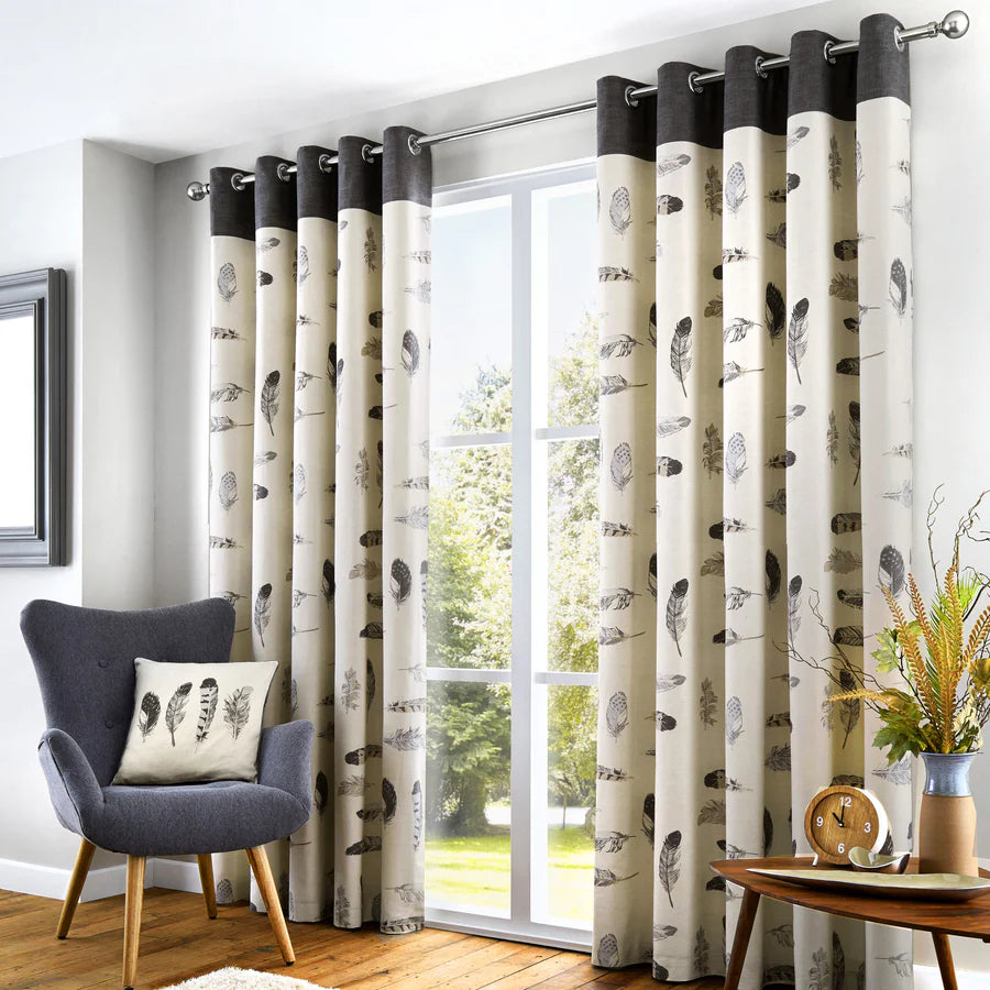 Idaho - 100% Cotton Pair of Eyelet Curtains in Charcoal - by Fusion