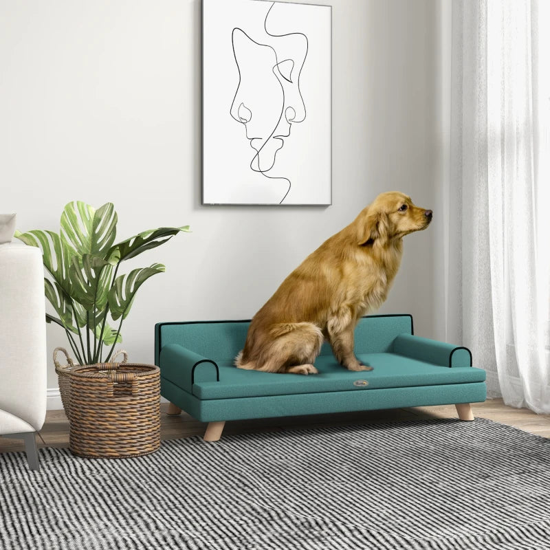 Dog Sofa, with Wooden Legs, Water-Resistant Fabric, for Medium & Large Dogs - Green