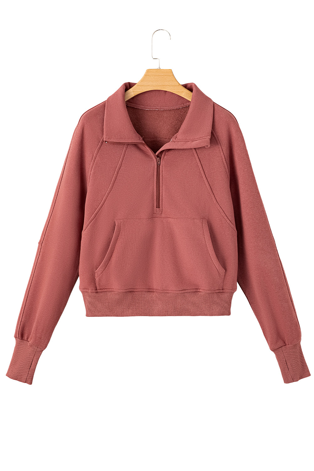 Zip Up Stand Collar Ribbed Thumbhole Sleeve Sweatshirt - 12 Colours Available