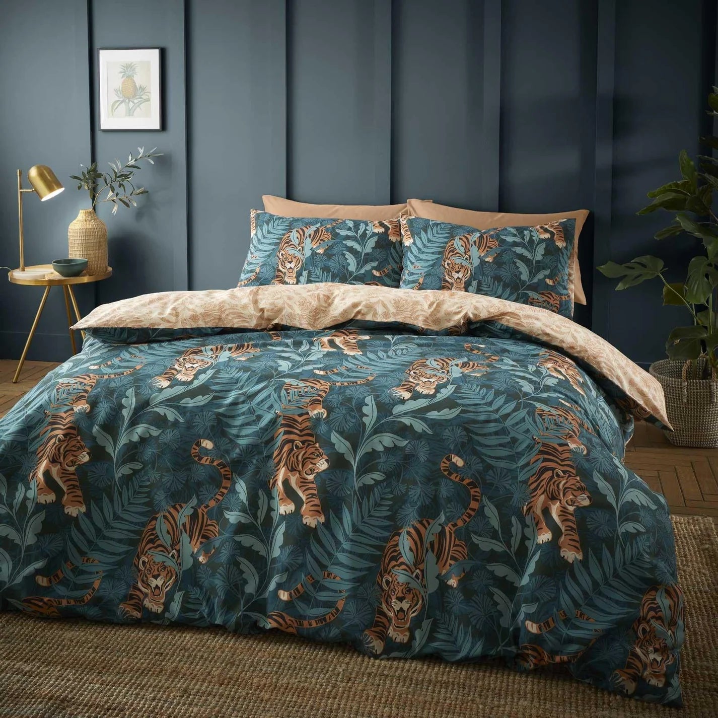 Tropic Tiger Leaf Reversible Green Duvet Cover Set by Catherine Lansfield