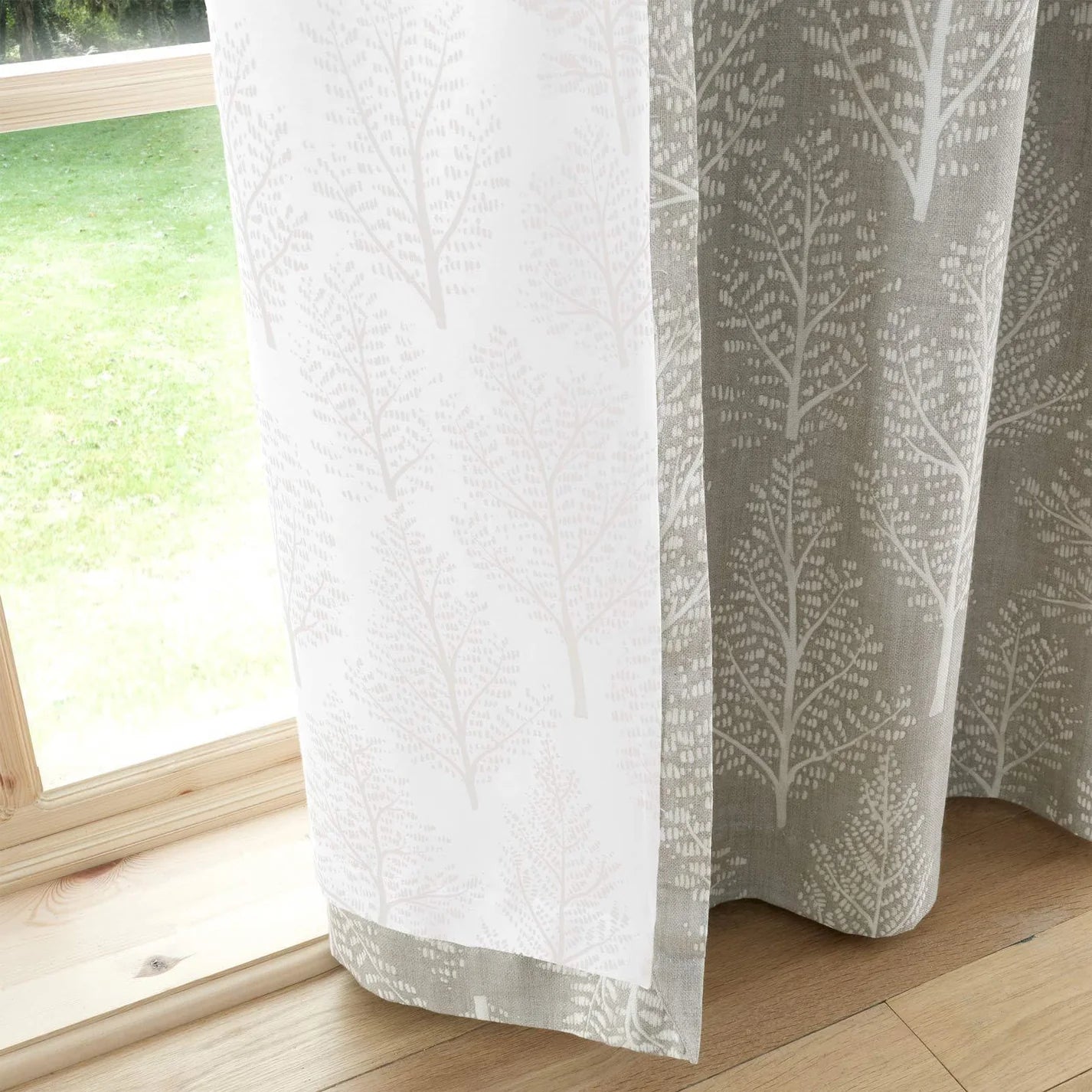 Natural Alder Trees Lined Eyelet Curtains - Catherine Lansfield