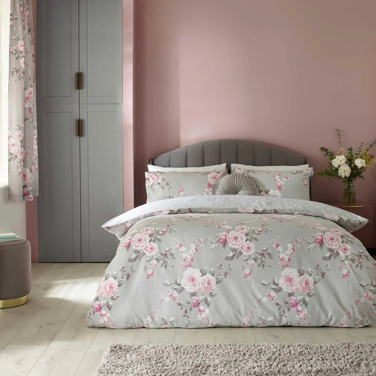 Canterbury Floral Reversible Grey Duvet Cover Set by Catherine Lansfield