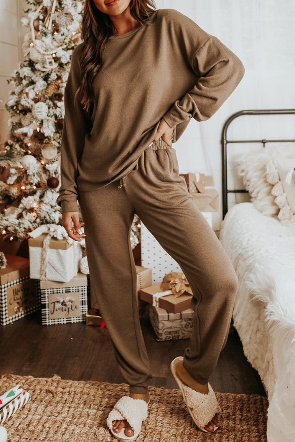 Casual Long Sleeve Pullover & Joggers Pajamas Set