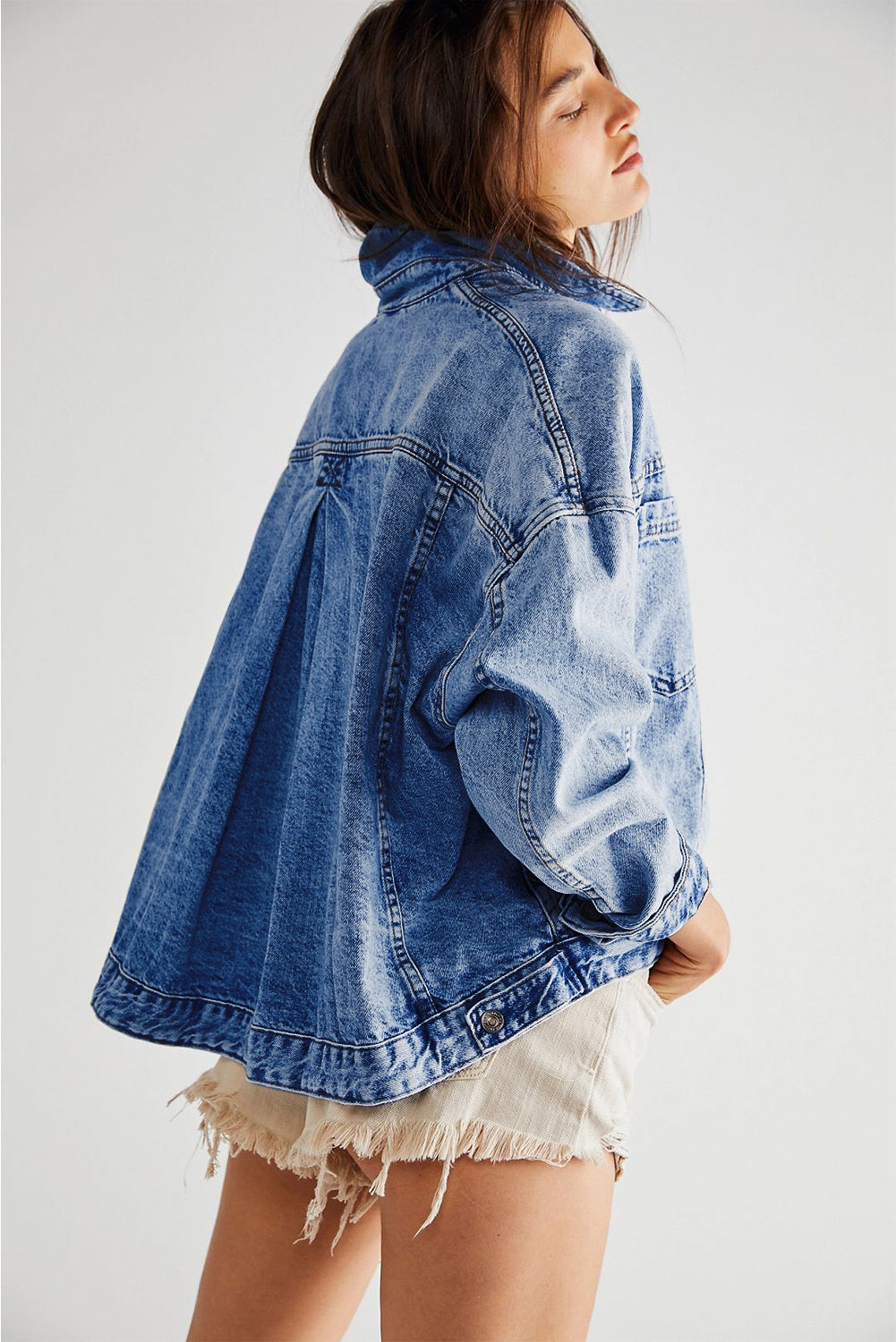 Washed Oversized Pocketed Denim Jacket