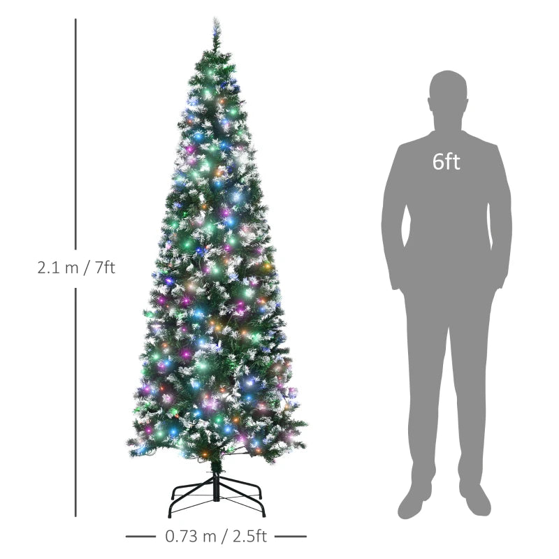 7FT Tall Prelit Pencil Slim Artificial Christmas - 350 Colourful LED Lights and 818 Tips