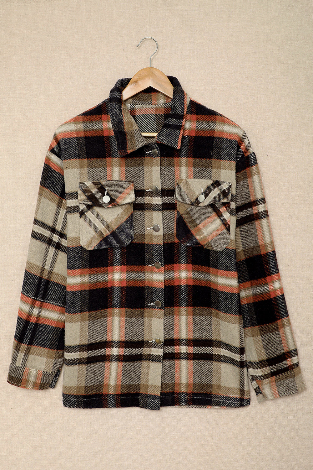 Multicolour Plaid Casual Button Up Flannel Shacket