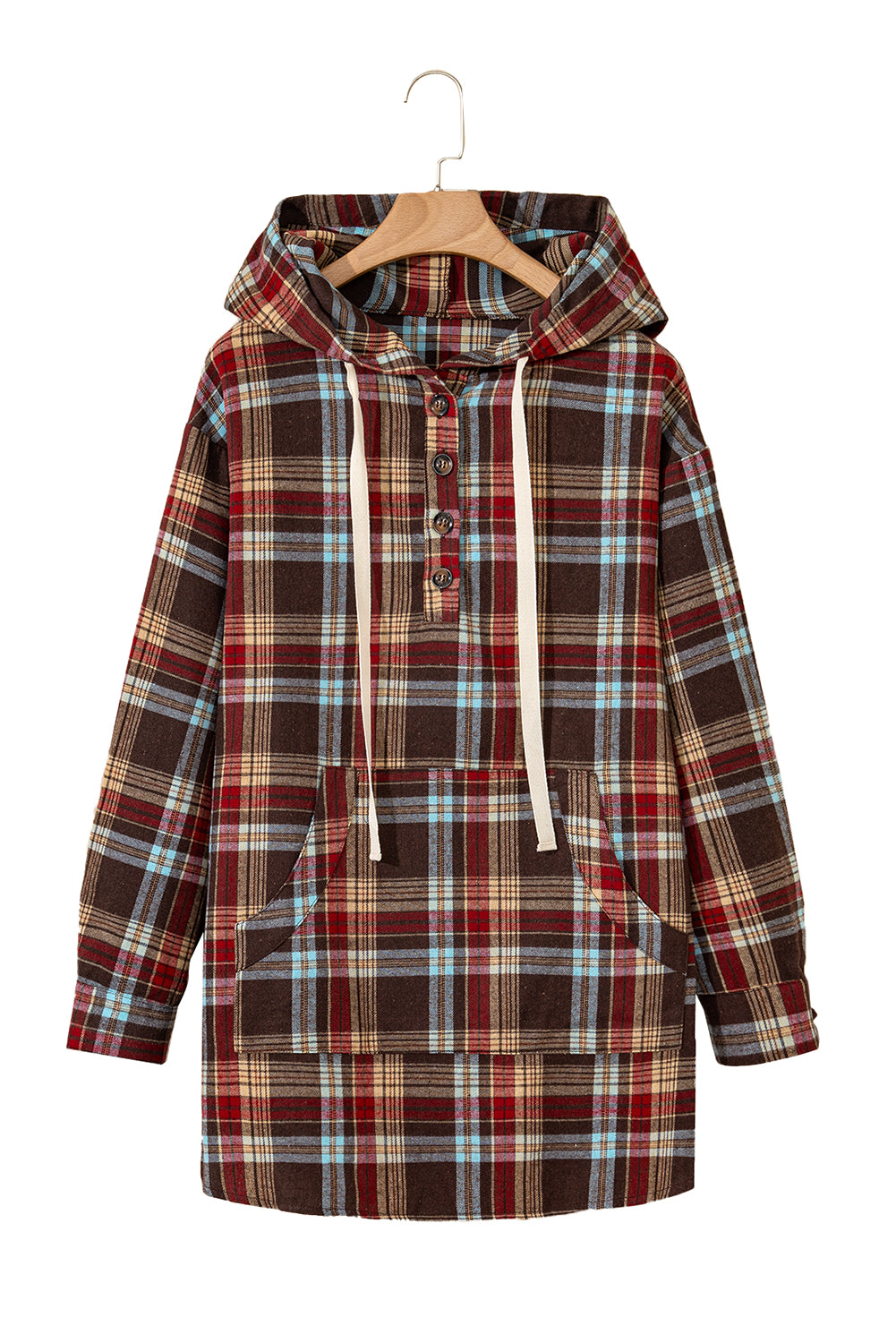 Plus Size Plaid Kangaroo Pocket Drawstring Hoodie