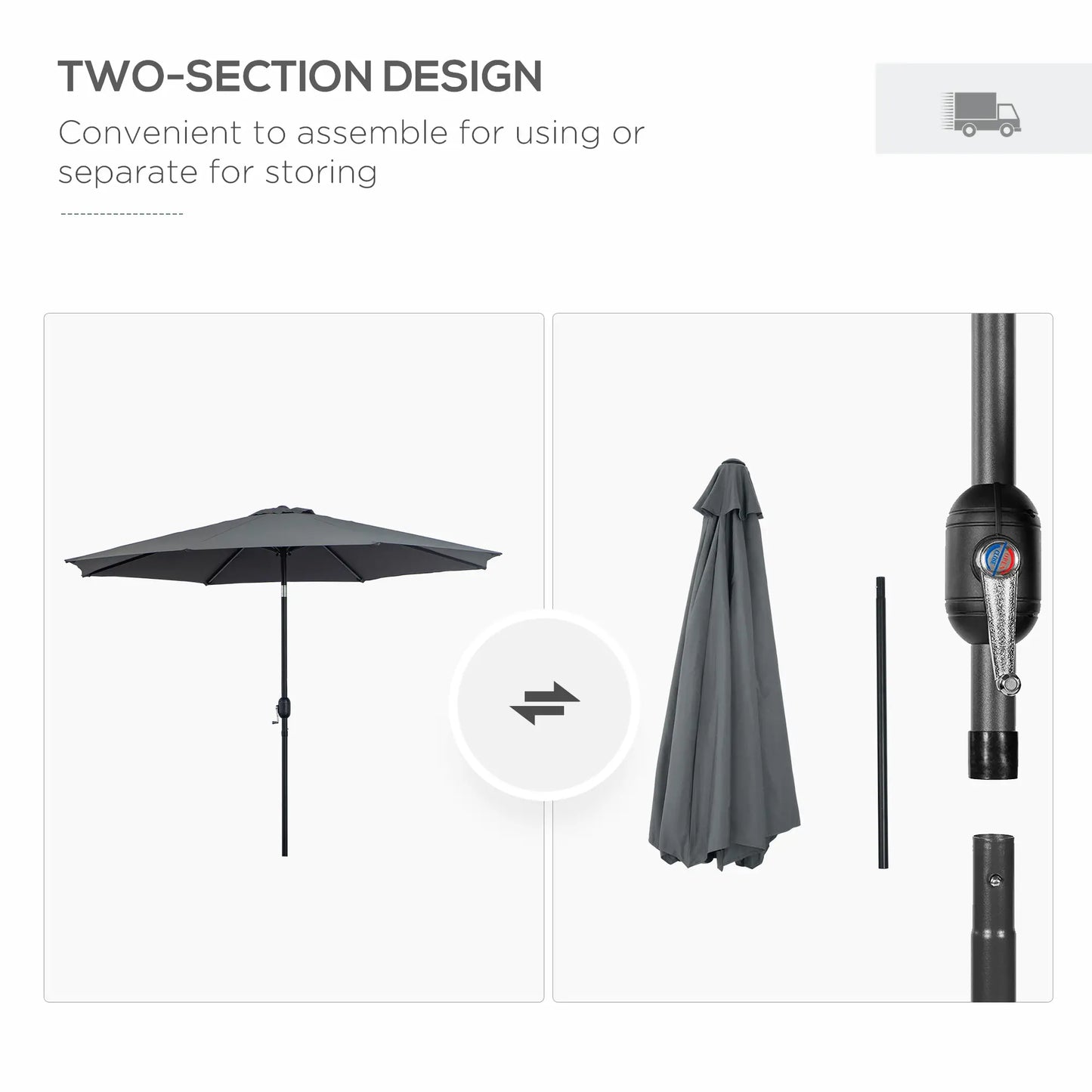 3M Tilting Garden Parasol - Dark Grey