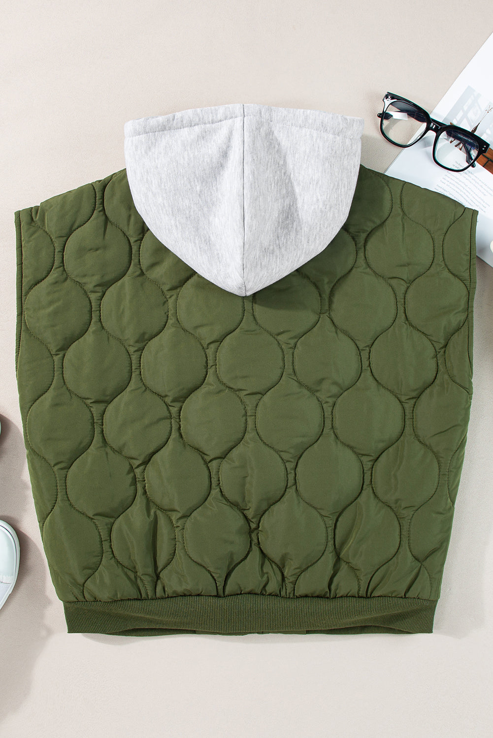 Quilted Drawstring Hooded Zip Up Puffer Vest