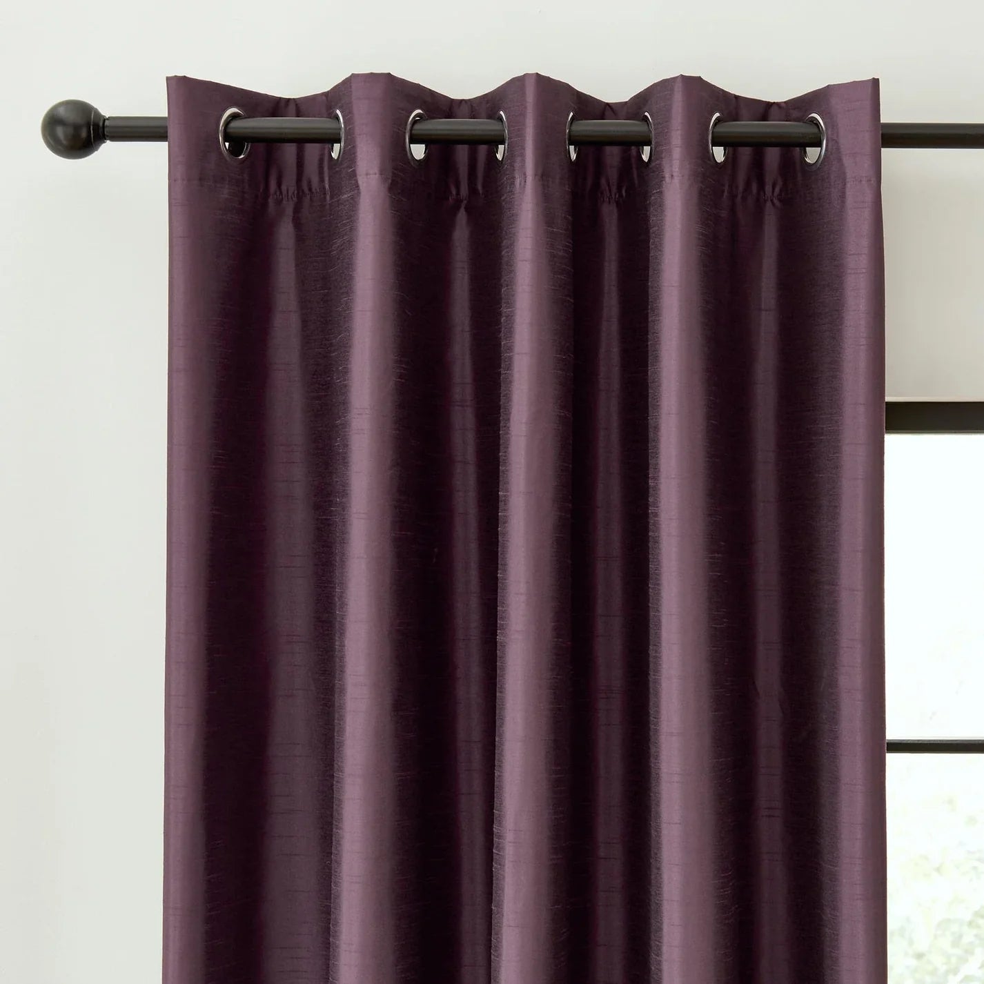 Aubergine Faux Silk Blackout Eyelet Curtains - Catherine Lansfield