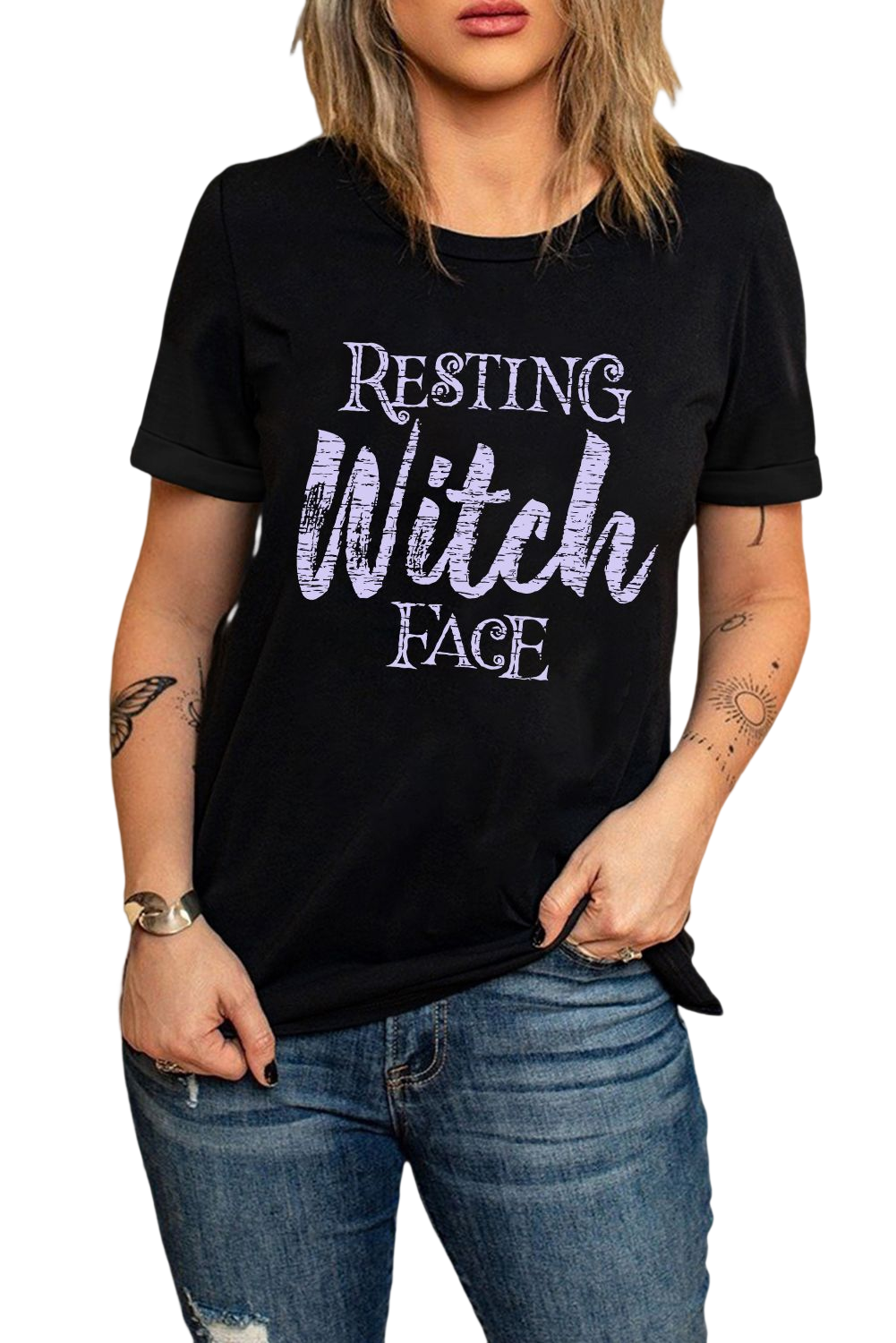 Black Witch Casual Letter Print Graphic Tee