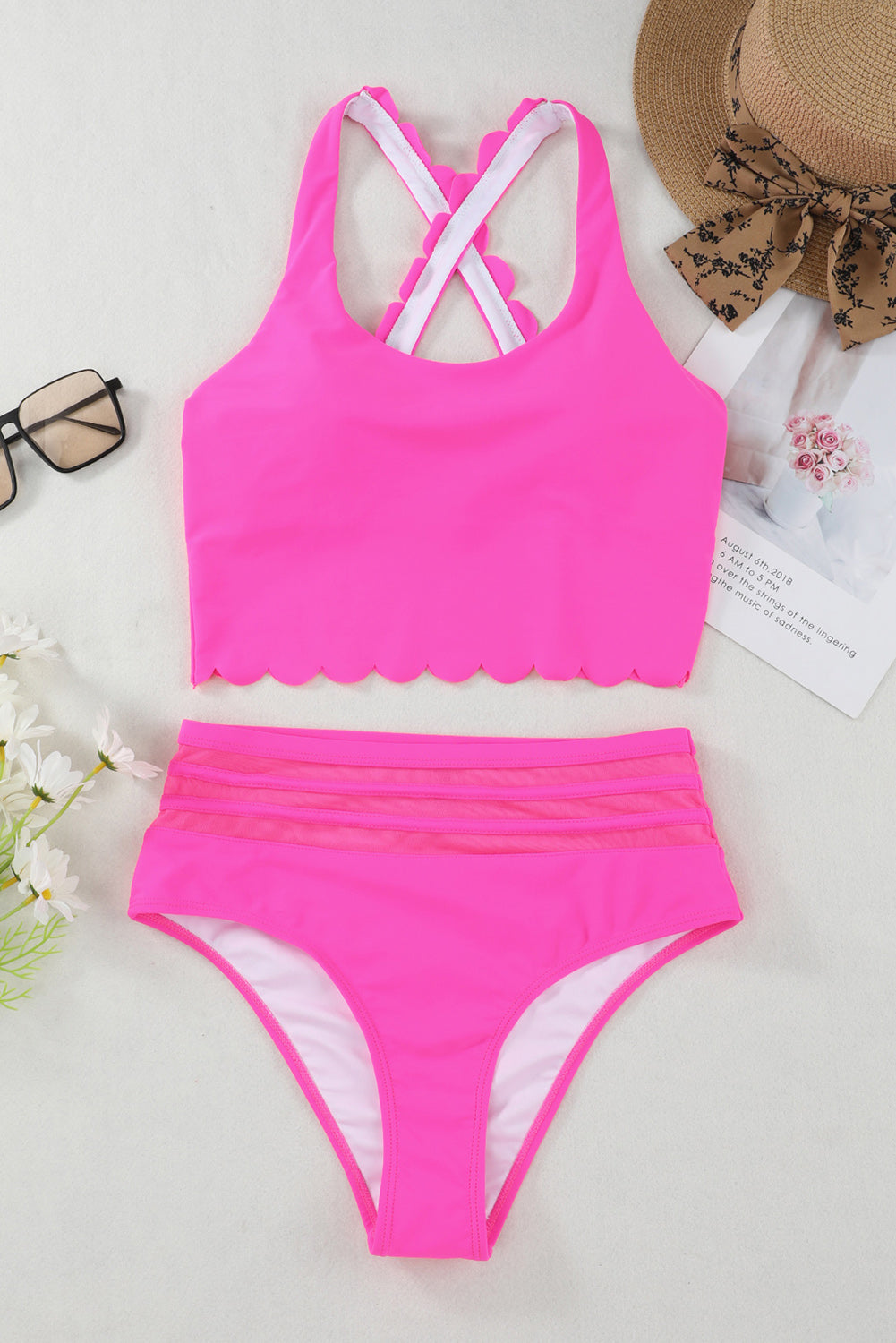 Scalloped Sleeveless High Waisted Two Piece Swimsuit