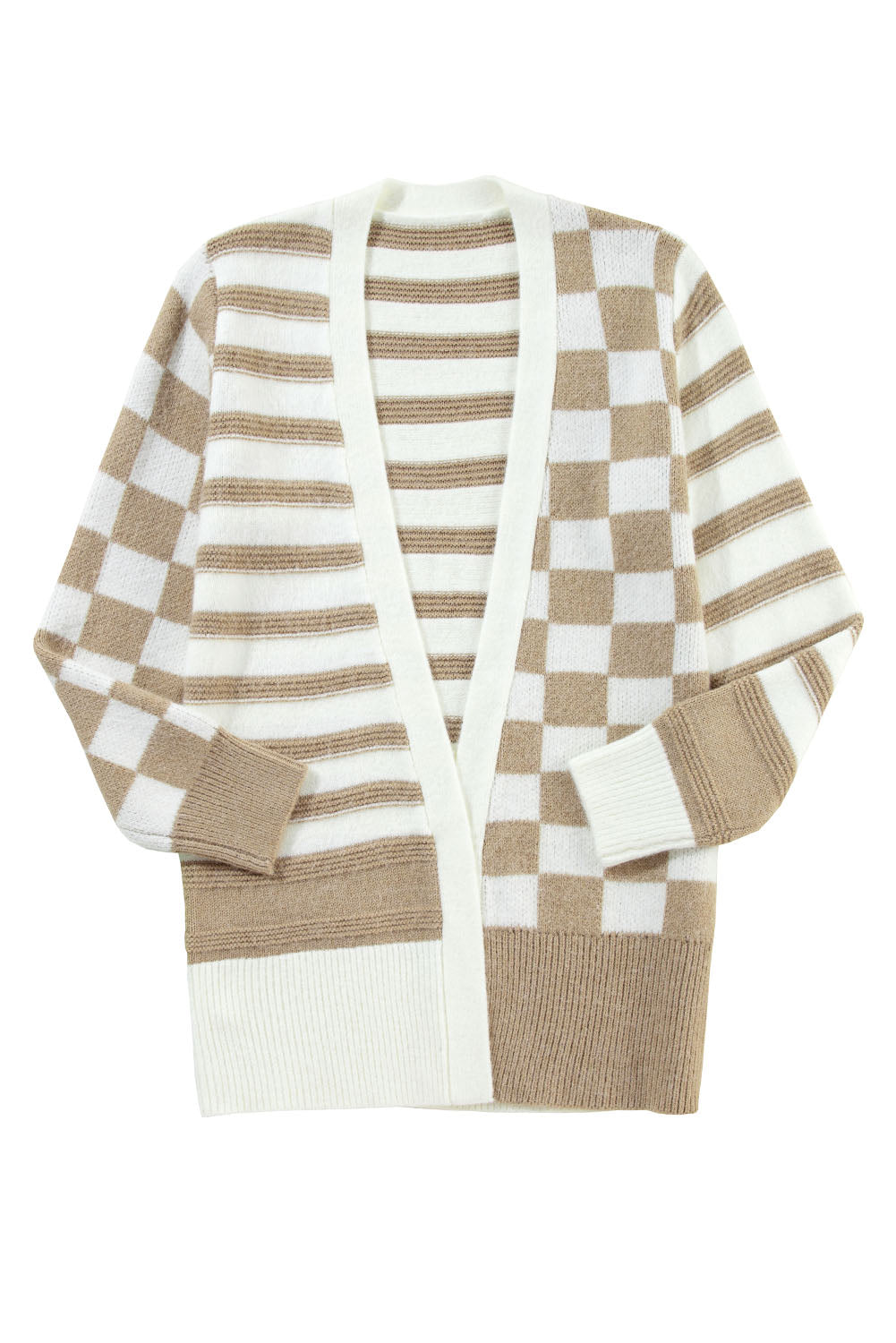 Smoke Grey Gingham Striped Knitted Open Front Cardigan