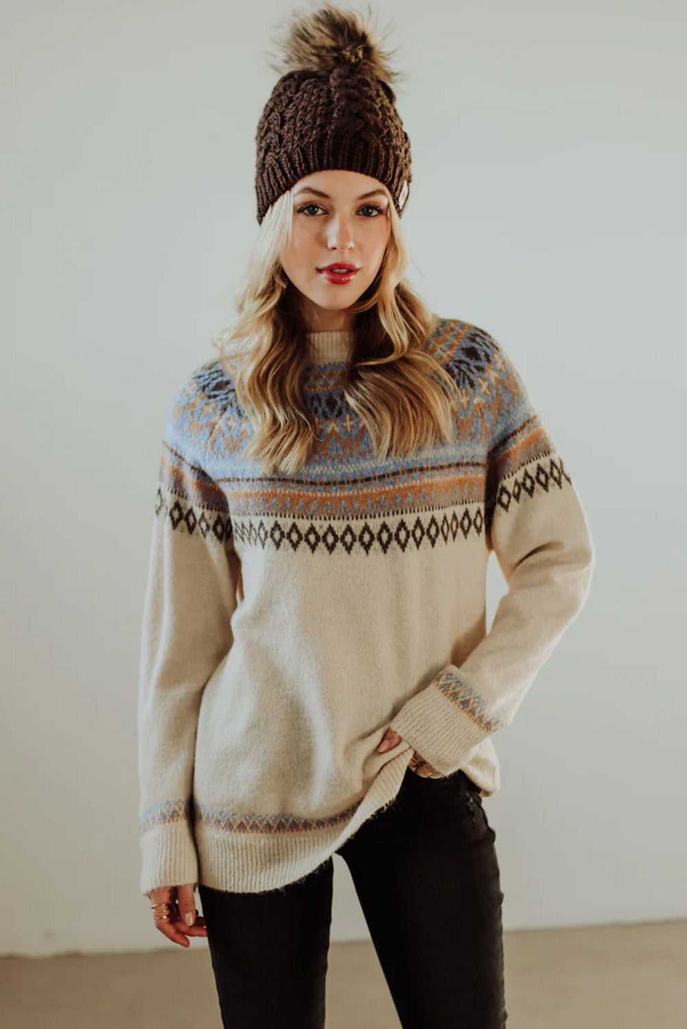 Multicolor Geometric Pattern Pullover Sweater