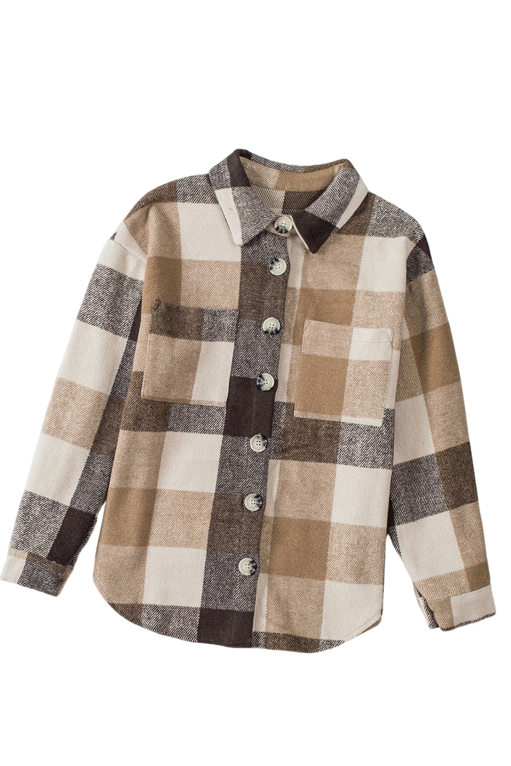 Plaid Color Block Pockets Buttoned Shacket