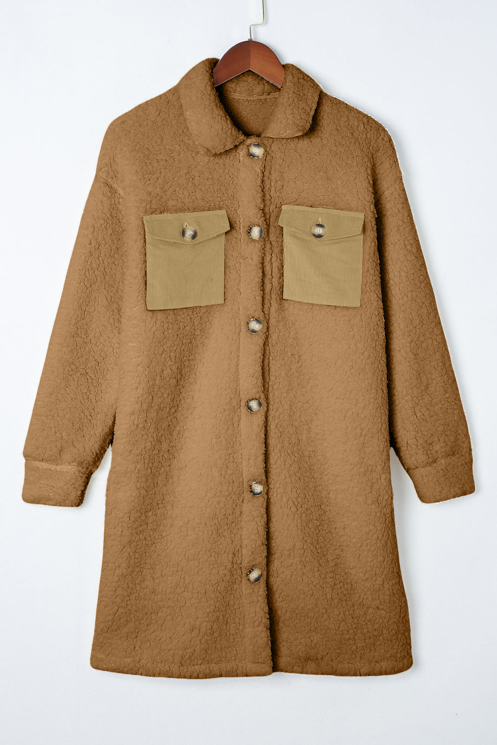 Flap Pocket Single Breasted Teddy Coat